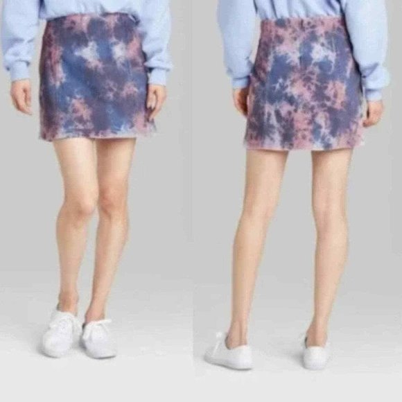 Wild Fable Women's A-Line Stretch Denim Tie Dye Mini Skirt Color Wash Size 0 NWT - Picture 1 of 5
